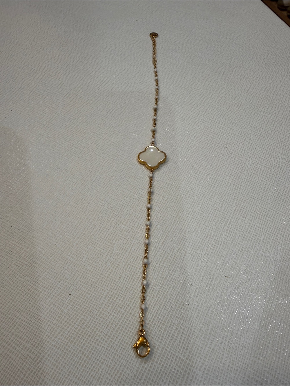 Gold Tone White Clover Station Bracelet - Women's Jewelry